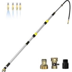 Buyplus 24FT Reach Telescoping Gutter Cleaning Tools 4-16FT Rain Gutter Cleaner Tools From Ground with 3/4" Brass Garden Hose Shut Off Valve, Bendable Flexible Water Wand for Garden Hose, Window