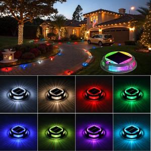 Solar Driveway Lights Outdoor 12 Pack, RGB Colors Solar Deck Dock Lights Outdoor Waterproof IP68, 3 Dynamic Light Modes Driveway Marker for Warning Stair, Boat Dock, Step, Walkway, Garden Decor
