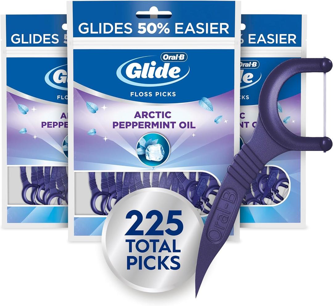 OralB Glide Peppermint Dental Floss Picks with Arctic Peppermint Oil Flavor, 75 Count, Pack of 3