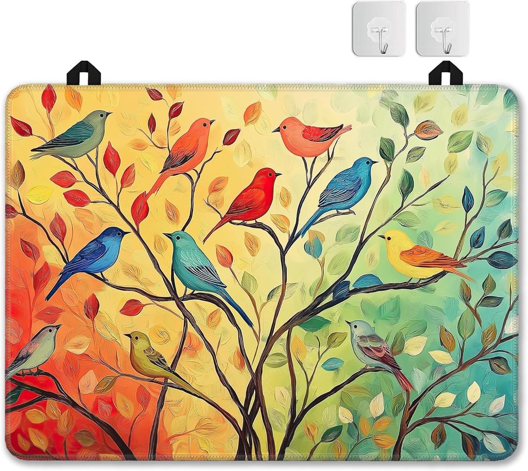 Spring Bird Stove Top Covers for Electric Stove,Colorful Tree of Life Glass Top Stove Cover, Heat Resistant Range Covers for Electric Stove,Washable Countertop Mat, 28 x 20 Inch