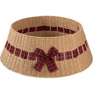 OIAHOMY Christmas Tree Collar, Wicker Holiday Tree Skirt & Stand Base Cover,Paper Rope Christmas Decor with a Bow Tie, Natural-27 inch
