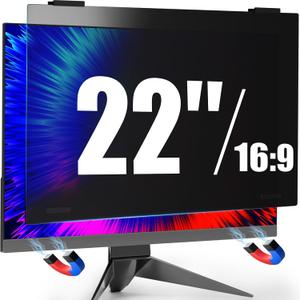 22 Inch Privacy Screen Hanging for Computer Monitor 16:9 Aspect Ratio, Magnetic Anti Glare Blue Light Private Protector Eye Care,Removable Anti Spy Filter Shield for Digital Workplaces
