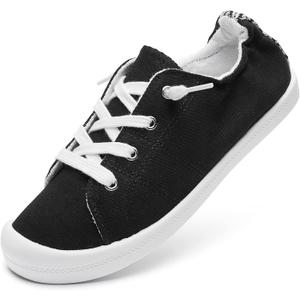 BENPAO Women's Canvas Slip On Shoes White Black Fashion Sneakers Loafers Shoes for Women (11)