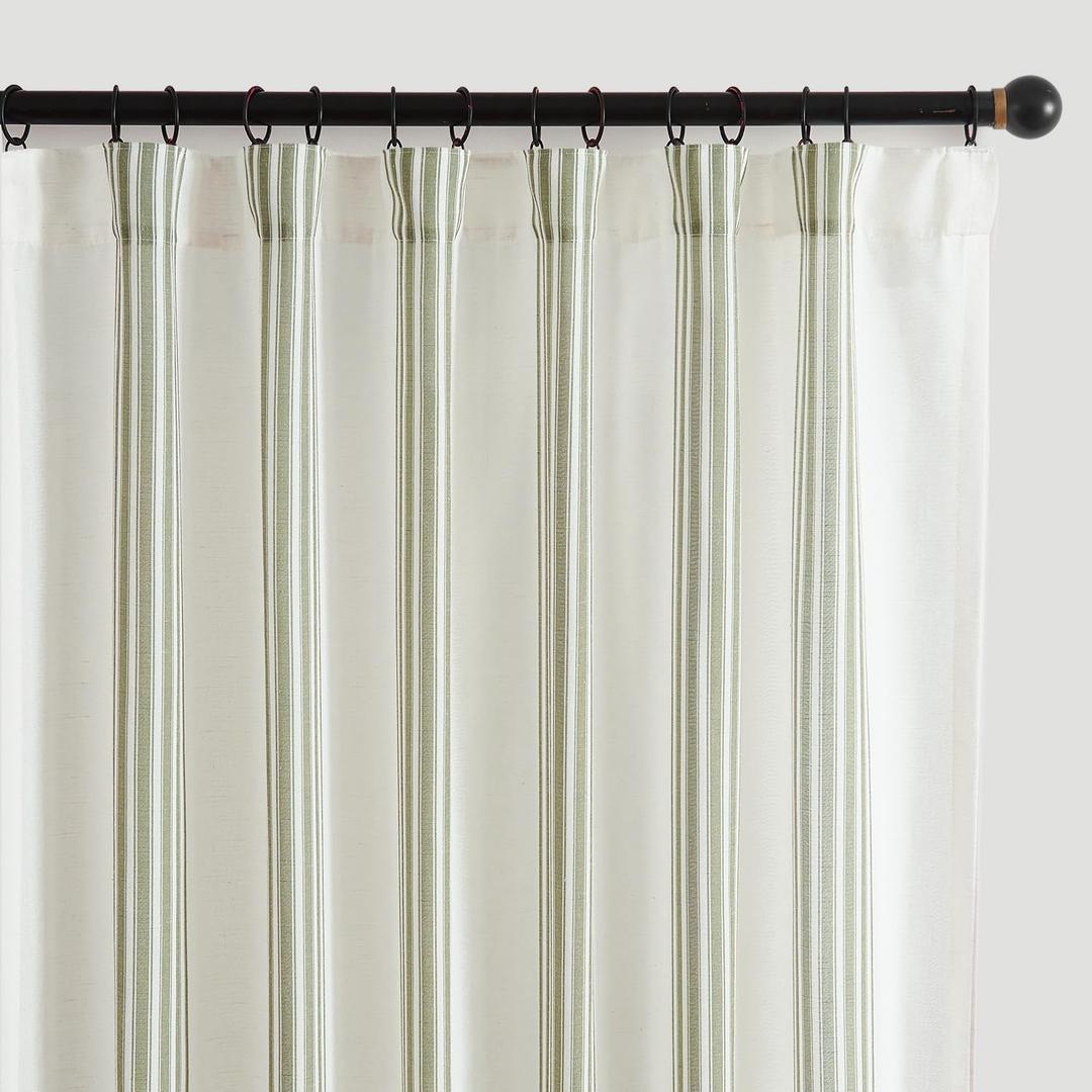 jinchan Striped Linen Blend Curtains 84 Inches Long for Living Room Sage Green Stripe Rod Pocket Semi Sheer Light Filtering Drapes for Bedroom Farmhouse Curtain Set 2 Panels (50"W x 84"L (Pack of 2),  Balanced Stripe Sage Green)