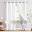 jinchan 100% Blackout Curtains for Bedroom Living Room Linen Blackout Curtains 90 Inch Long Room Darkening Curtains Linen Textured Drapes, 1 Curtain, Grommet Top, White