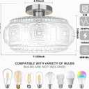 Semi Flush Mount Ceiling Light, Upgraded Larger Brushed Nickel Glass Ceiling Light Fixture, Vintage Lighting for Hallway Kitchen Bedroom Dining Room, Bulb Not Included, 11.03 inch