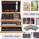 175-Pack Deluxe Wooden Art Set Drawing Painting Kit with 2 Drawing Pads, Acrylic Paints, Colored Pencils, Crayons, Paint Brush, Art Kit in Wooden Case, Gift for Artist, Adults, Teens and Kids