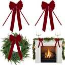 AIMUDI Red Velvet Bows 6.5" x 15" Christmas Bows for Gift Wrapping Velvet Bows for Trees Holiday Crafts Wreath Garlan Door Staircase Home Outdoor Winter Christmas Decorations, 2 PCs