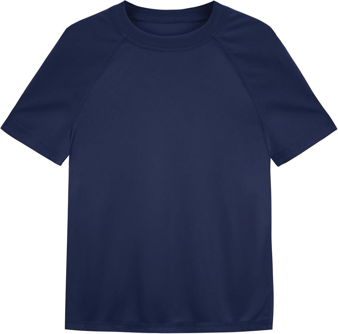 Boys Rash Guard Short Sleeve UPF 50+ Sun Protection Swim Shirt Kids Quick Dry SPF Water Shirt (Blue, L)