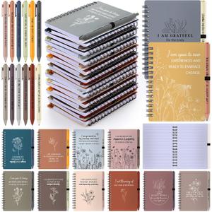 Kosiz 24 Pcs/12 Set Positive Affirmation Gifts Bulk for Women Gratitude Spiral Journals with Pens Motivational Notebooks Mothers Day Gifts for Mom Employee Coworker Teacher Nurse Volunteer (Vibrant)