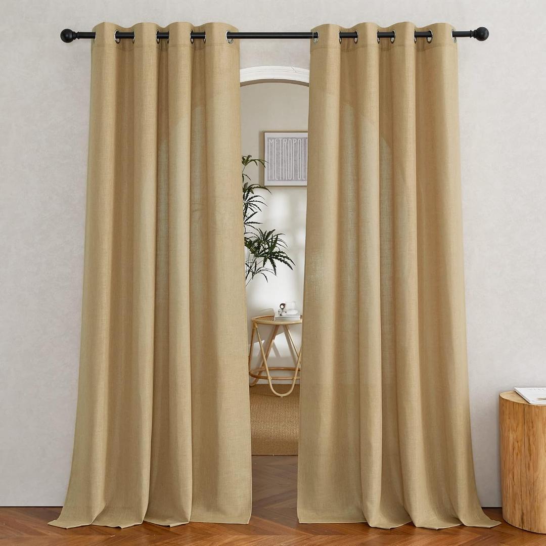 NICETOWN Linen Brown Curtains & Drapes Privacy with Light Filtering, Grommet Flax Linen Burlap Window Treatments Vertical Drapes for Bedroom/Living Room, W52 x L84, 2 Panels