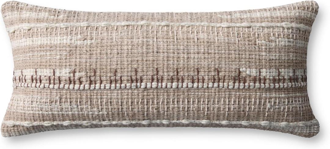 Loloi II Collection PLL0124 Ivory/Beige 12'' x 27'' Cover w/Down Pillow