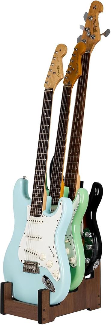 EAMC XHXX Wood Multi Guitar Stand, 3 Holder Stand, Space-Saving Guitar Floor Stand for Home, Music Studio, Stage - Walnut Color  