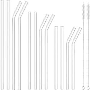 12 Pcs Reusable Glass Straws - For Smoothies, Shakes, Coffee, Juice, Cocktails
