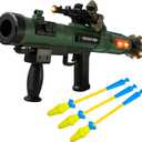 Toy Rocket Launcher, Rocket Gun with 3 Foam Rockets, Toy Rocket Barrel Launcher RPG Gun, with Sound, Vibration, LED Effects, Military Pretend Play Blaster Toy Gun (Dark Green)