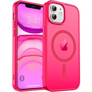 zapica Magnetic for iPhone 11 Phone Case, [Compatible with MagSafe] [Military Grade Drop Protection] Translucent Matte Shockproof Anti-Scratch Phone Cover, Hot Pink