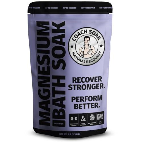 Coach Soak Recovery Bath Soak - Faster Absorption Than Epsom Salt for Pain - Rejuvenating Magnesium Flakes with 21 Minerals, Essential Oils & Bath Salts, 2,8lbs (Calming Lavender)