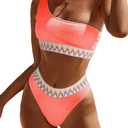 YIMISAN Women's Ribbed Bikini Sets One Shoulder Top with Mid Waist Two Piece Bathing Suit (Coral Pink1) S