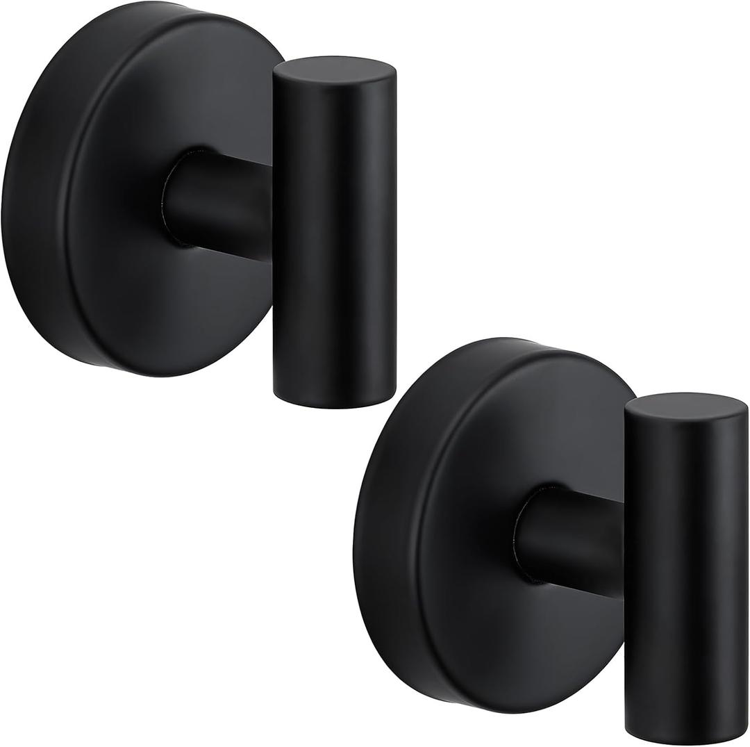 Suction Cup Hooks for Shower - Bathroom Reusable Hooks for Towels, Robes & Loofah - No-Drill Mounting on Kitchen,Walls,Metal,Glass,Mirrors,Tile & Smooth Non-Porous Surfaces (2, Matte Black)