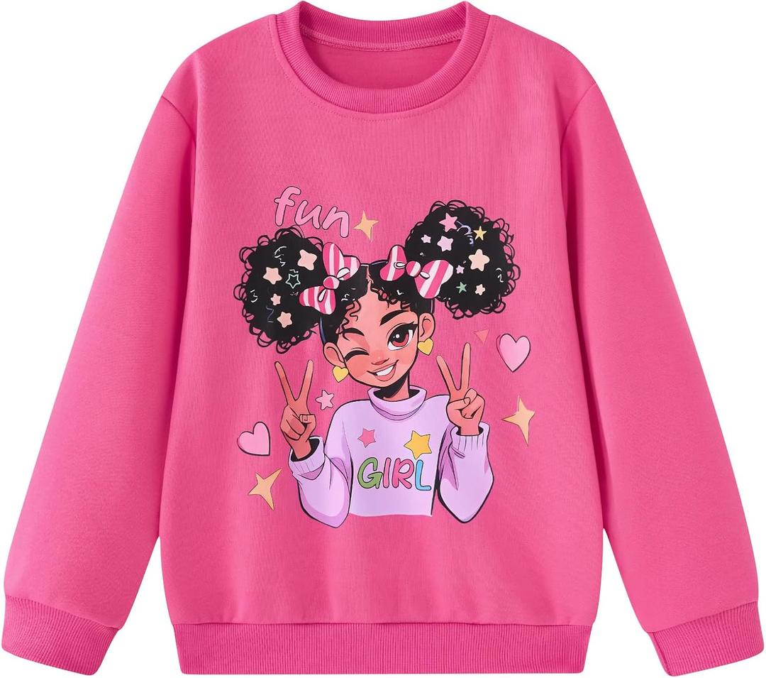 Vieille Girls Sweatshirts Cute Graphic Crew Neck Pullover Tops Long Sleeve Fall Clothes for Girls 5-12 Years