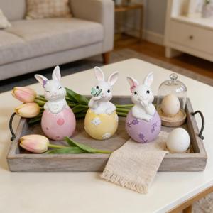 Cynkeyee Easter Decorations Bunny Figurine - Set of 3 Resin Bunnies Easter Eggs Base, Pink, Yellow, Purple Bunny for Table Decor Office Gift for Woman Easters Decorations for The Home 1.5x2x3.5 Inch