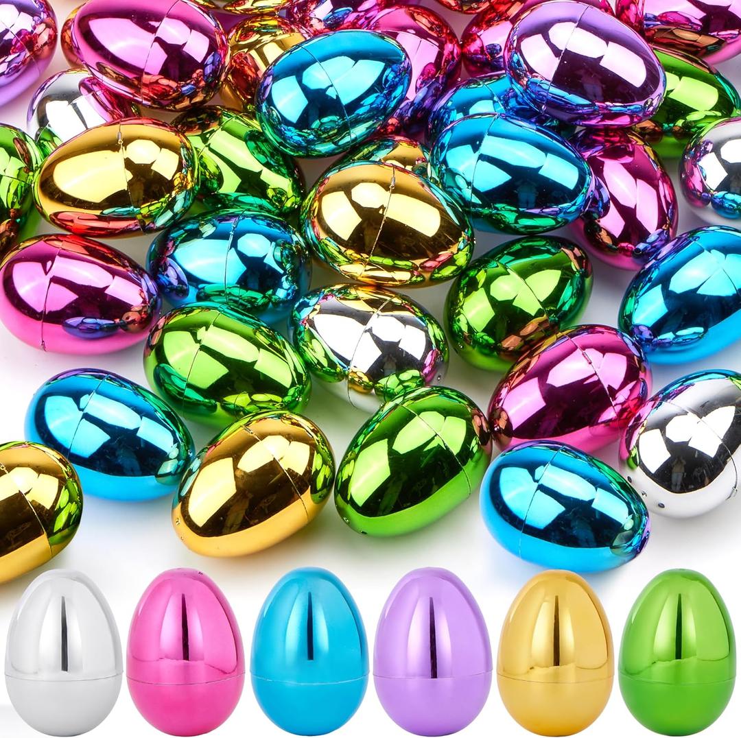 JOYIN 3.15" Metallic Easter Eggs, Shinny Plastic Eggs Colorful Bulks for Easter Hunt, Filling Treats, Easter Basket Stuffers, Classroom Prize Supplies, 72 PCS