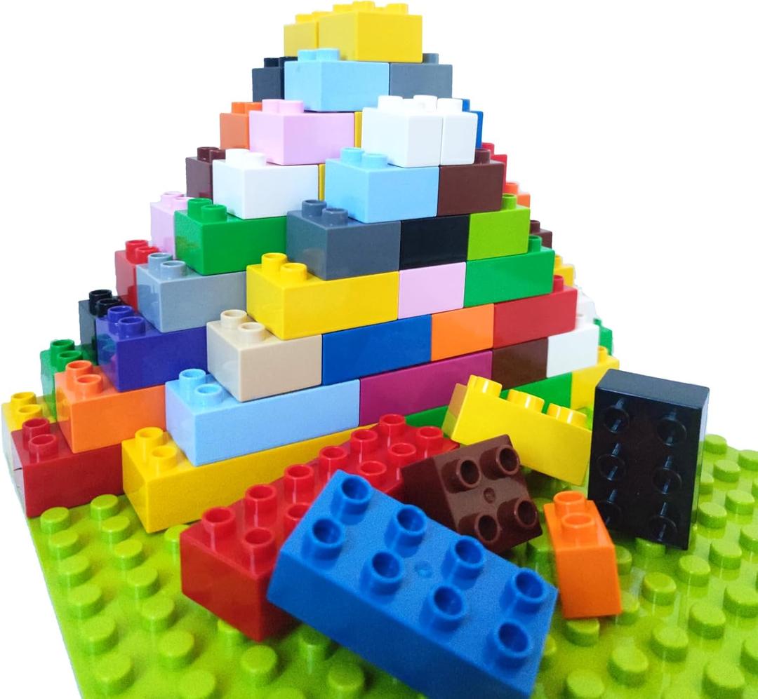 Building Blocks Set for Kids with Baseplate Big Building Bricks 101Pcs Classic Bulk Sensory Toy for Kids Toddlers Boys Girls 15 Random Colors Birthday Gift Compatible with Lego All Major Brand (101pieces)