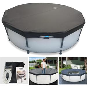 14 Ft Pool Cover, with Automatic Drain Round Pool Cover, One-Piece Quick Installation and Removal Above Ground Pool Cover, Preventing Waterlogging, UV Protected Solar Swimming Pool Cover (14Ft, Black)