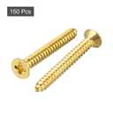 uxcell Brass Wood Screws, M4x35mm Phillips Flat Head Self Tapping Connector for Door Hinges, Wooden Furniture, Home Appliances 150Pcs