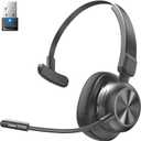 Bluetooth Headset with USB Dongle, Trucker Bluetooth Headset with AI Noise Cancelling Microphone & Mute Button, 50Hrs Single Ear Wireless Headphones for Truck Driver Phone Computer PC Office Work