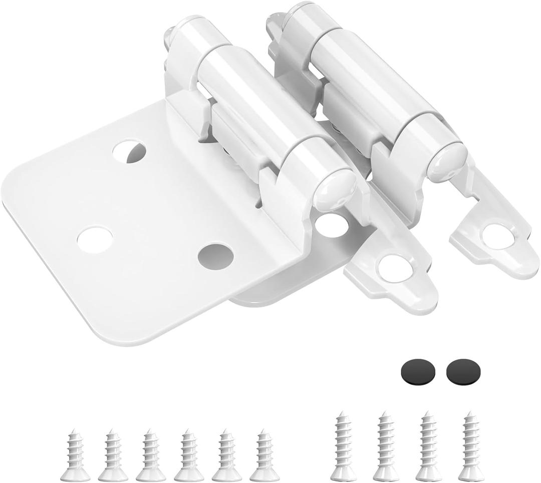 Chibery 1/2" Overlay Cabinet Hinges, 50 Pack Self Closing Flush Mount Hinges with Door Bumper, Variable Decorative Hardware for Bathroom, Furniture, Kitchen Cabinet Doors, White