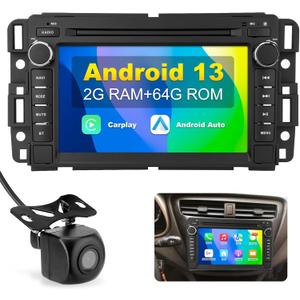 2+64GB Car Stereo Radio Android 13 Compatible with Chevy Silverado GMC Sierra Yukon with Bluetooth, CarPlay Multimedia Video Player, GPS Navigation,Backup Camera, Head Unit Radio