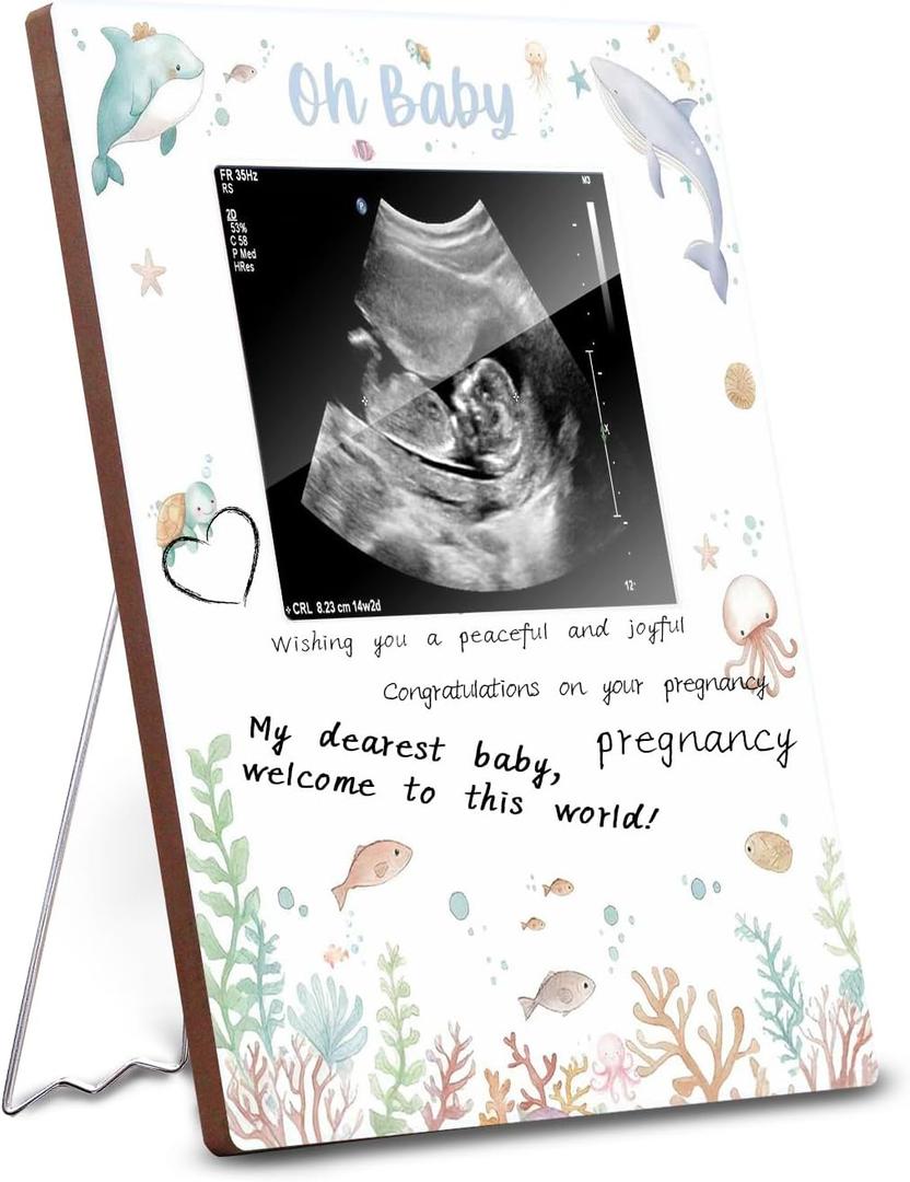 Under the Sea Ultrasound Picture Frame, Adorable Ocean Baby Shower Decorations, Gender Reveal & Baby Sonogram Picture Keepsake, Pregnancy Gifts for New Moms, Pregnancy Announcement Memory Frame