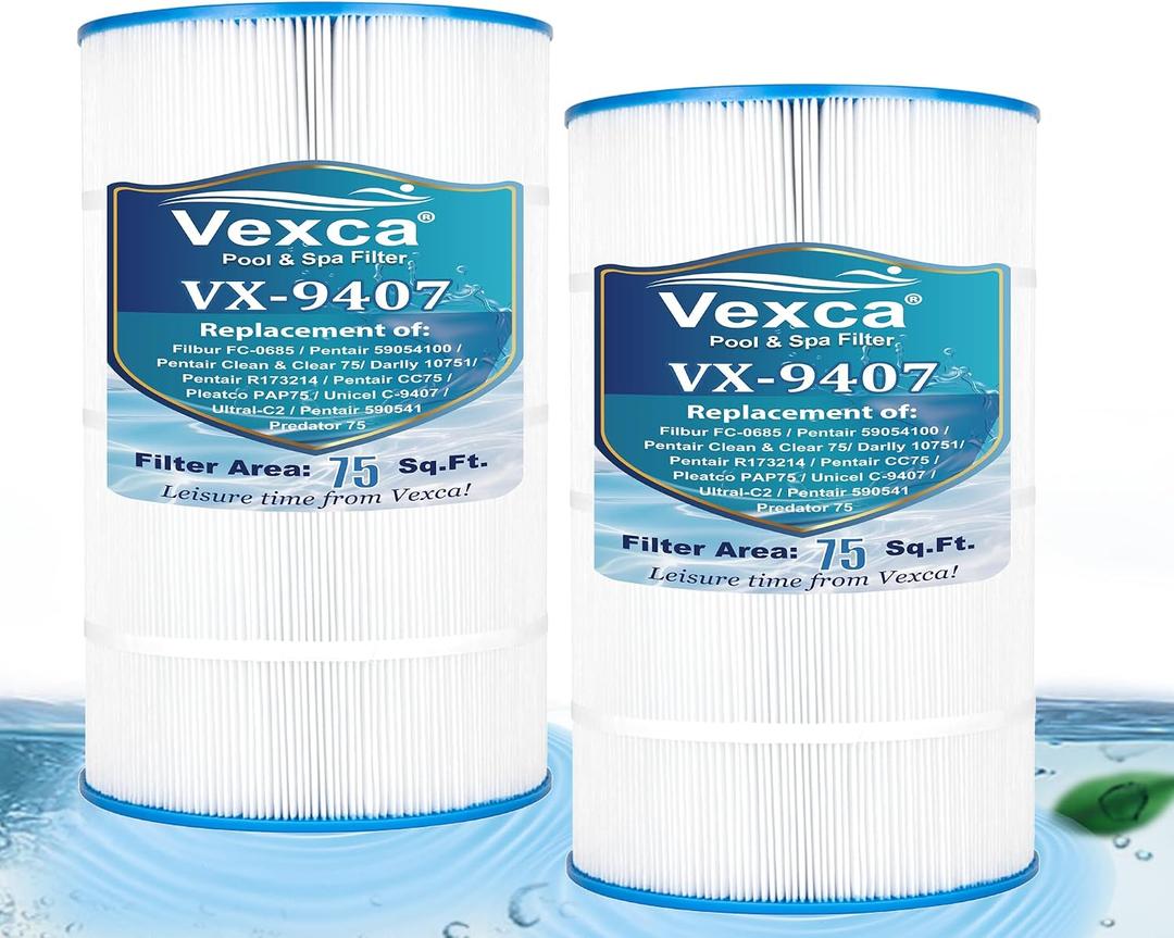 Vexca® Swimming Pool Filter Cartridge Compatible with Pentair CC75, Pleatco PAP75, Filbur FC-0685,Unicel C-9407, Ultral-C2, R173214, 59054100, 75 Sq.Ft, 2 Pack