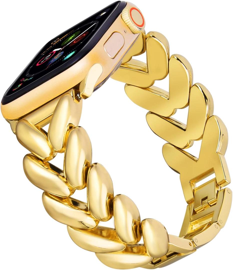 VISOOM Gold Bracelet Compatible for Series 10/9/8 Gold Apple Watch Band 41mm/40mm/38mm Series 7/SE Women Dressy Luxury Wristband Jewelry Metal Watch Strap Replacement for iWatch Series 6/5/4/3/2/1