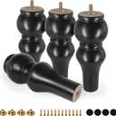 FoDau770 Rubber Wood Furniture Legs 8 Inch, Mid-Century Modern Couch Feet Heavy Duty Sofa Legs Set of 4, Vintage Dresser Feet Round Ottoman Leg Replacement Leg for DIY Furniture Projects - Black