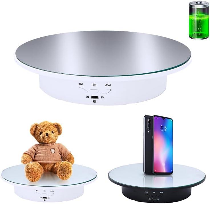 JAYEGT Motorized Rotating Display Stand, 7.87inch /17.6lbs Load, 360 Degree Electric Rotating Turntable for Photography Products, Jewelry, Cake,3D Model , Mirror Cover (White/Button Control)