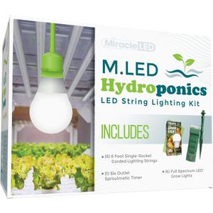 Miracle LED Hydroponics LED Indoor Grow Light Kit - Includes 1 Absolute Daylight Plus Full 150W Replacement Grow Light Bulbs & 1 Single-Socket Corded Fixture with SproutMatic Timer (6-Pack)