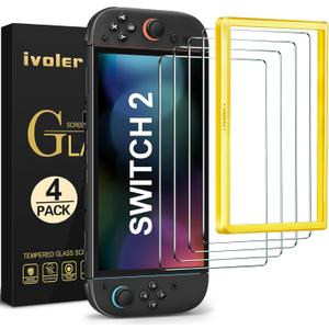 ivoler 4-Pack Tempered Glass Screen Protector Designed for Nintendo Switch 2 2025 with [Alignment Frame] Transparent HD Clear[Updated Version] Screen Protector for Switch 2 7.9''
