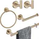 JQK Bathroom Hardware Set Champagne Bronze, 5-Piece Bath Accessories Set Wall Mount Includes 24 in Towel Bar, Towel Ring, Toilet Paper Holder, 2 Towel Hooks, BAS125-CB