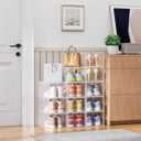 Kitsure Thicker & Sturdier Shoe Boxes - 12 Pack White Clear Plastic Foldable Storage Organizer with Magnetic Door, Reinforced Heavy-Duty Design for Sneakers, Toiletries & Accessories, 13.2"x9.8"x7.3"