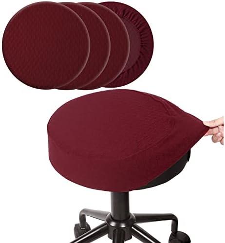 BUYUE 4 Pcs Bar Stool Covers, Luxury Fabric Dia.14-16" Round Stretchy Crease-Resistant Washable Jacquard Dustproof Stool Seat Slipcover, M-Burgundy-Set of 4
