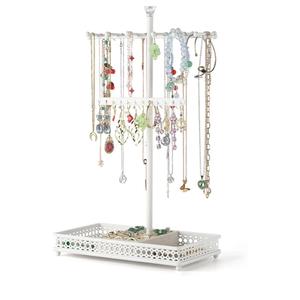 Meangood Jewelry Tree Stand Organizer 3in1 Necklace Organizer Display Bracelet Earrings and Ring Tray Jewelry Holder Hanger Metal（White）