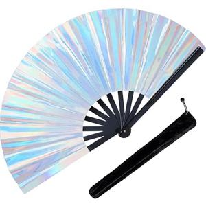 Fans for Line Dancing, 4 Pcs Boots On The Ground Hand Fan, Large Clacking Pop Fans That Make Sound, Women Men Foldable Clapping Handheld Fan for Line Dancing (Laser Silver And Gold)