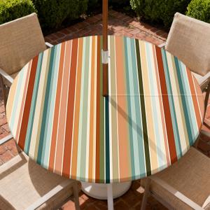 Outdoor Tablecloth with Umbrella Hole and Zipper Fits 32-36" Tables | Waterproof Round Fitted Tablecloth with Elastic Edge, Wipeable Outdoor Table Cover for Patio, Garden, Picnic