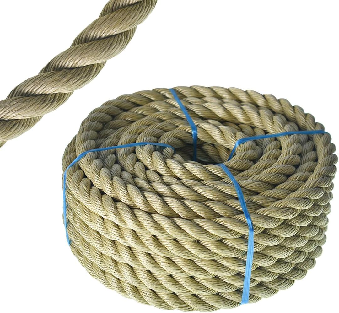 3/4 in x 50 Ft 3 Stranded Polyester Rope Tensile Strength Pulling Rope for Planting Trees Camping Swings Tug of War