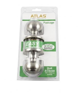 Atlas Home Security Passage Hall & Closet Non Locking Interior Door Knob / NEW