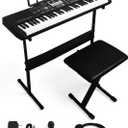 61 Key Electronic Keyboard Piano for Beginners, 200 Tones & Rhythms, with H Stand, Stool, Headphones, Microphone, Piano Note Stickers (Full)