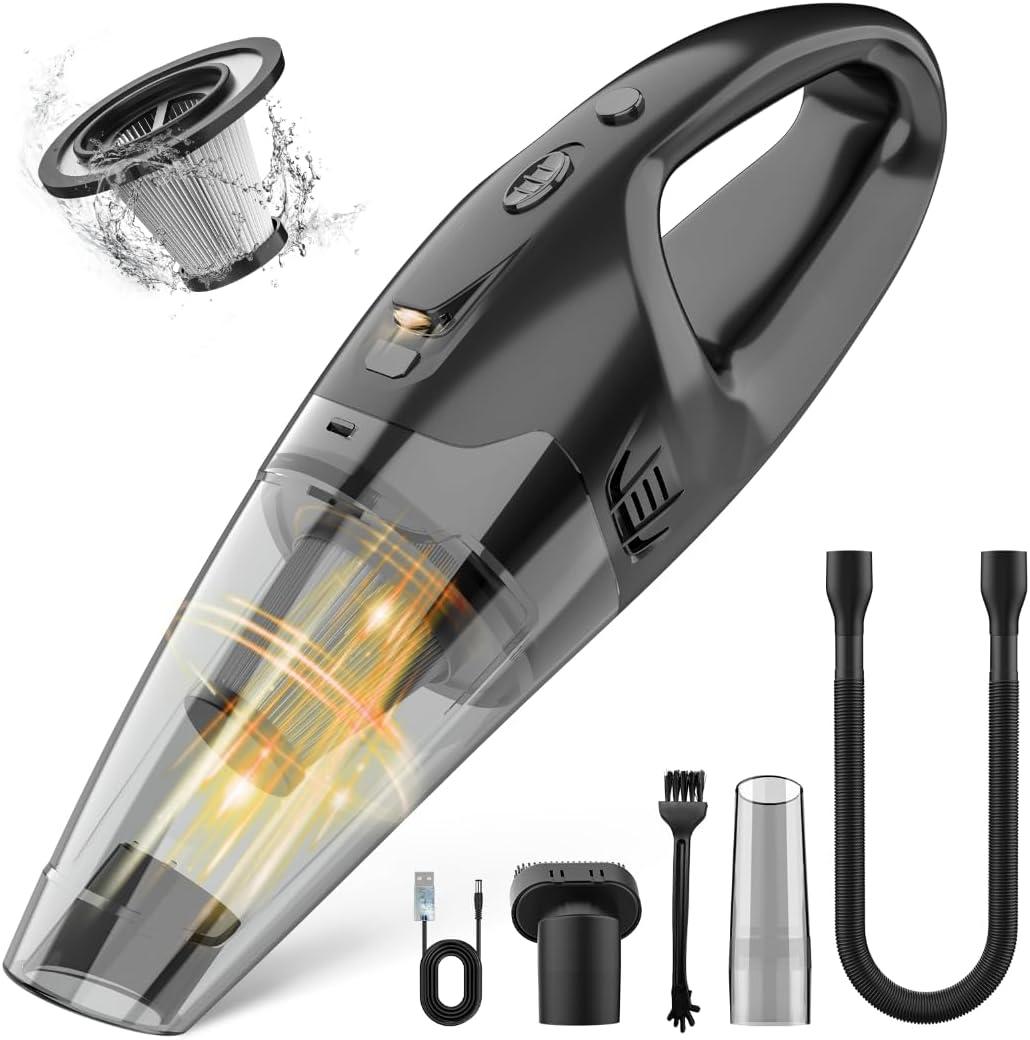 BSRCO Hand Vacuum Powerful Suction, Hand held Vacuum Cordless Rechargeable with LED