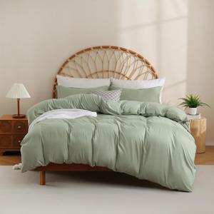 JSD Sage Green Duvet Cover Set Queen Size, 3 Piece Duvet Cover with Pillow Shams, Soft Brushed Microfiber Zipper Closure, Comforter Not Included